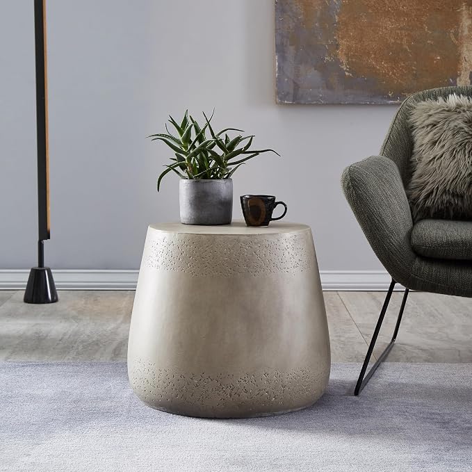 19" Small Concrete Side Table, Round End Table, MGO Coffee Table for Living Room for Apartment, Home Office, Light Grey