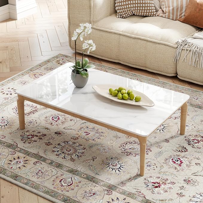 Rectangle Table Top,43.3 ”x 23.6 ” White Sintered Stone Tabletop, DIY Replacement & Cover Marble Desktop, Scratch & Wear Resistant, Easy to Clean, Suitable for Indoor & Outdoor.