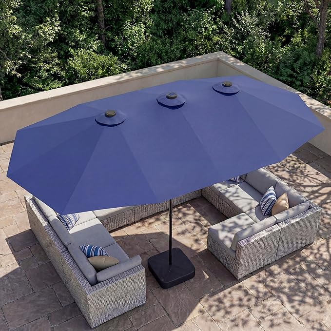 EO Living 13ft Large Patio Umbrella, Double-Sided Rectangle Outdoor Umbrella with Base Included, Table Umbrella for Poolside Deck Market (Navy Blue)