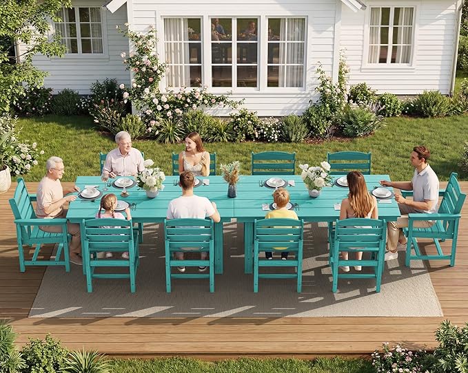 SERWALL Patio Dining Sets for 10 Person, HDPE Dining Set with 2 Tables, 8 Armless Chairs and 2 Armed Dining Chairs, Aruba