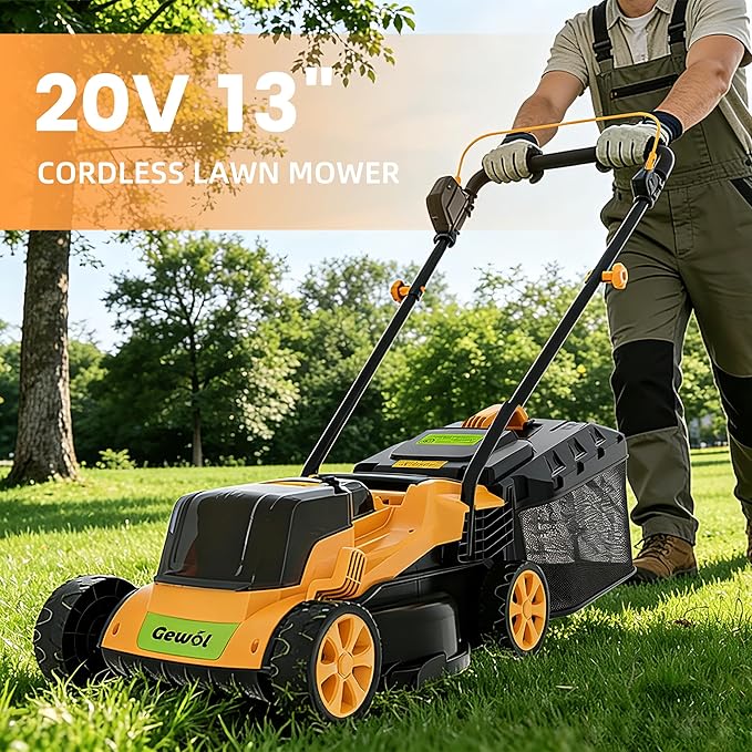 20V Cordless Lawn Mower, 13" Electric Push Mower with 2 x 4.0Ah Batteries & Charger, 5-Position Height Adjustment, Lightweight Battery Powered Lawn Mower with Grass Collection Bag for Yard