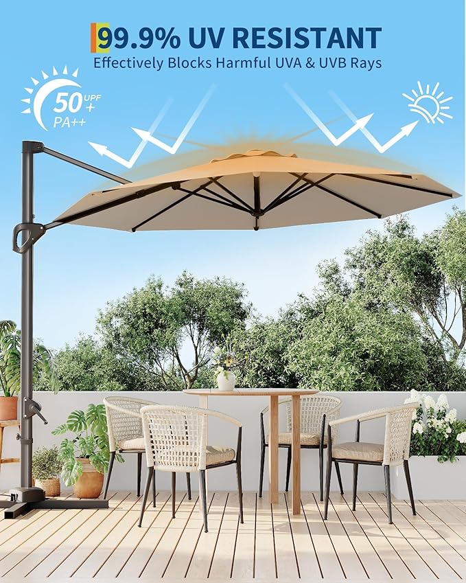 GarveeLife 10FT Patio Umbrella Outdoor Large Cantilever Umbrella Market Sun Shade Windproof Offset Umbrella with 360-Degree Rotation for Garden Deck Pool Patio