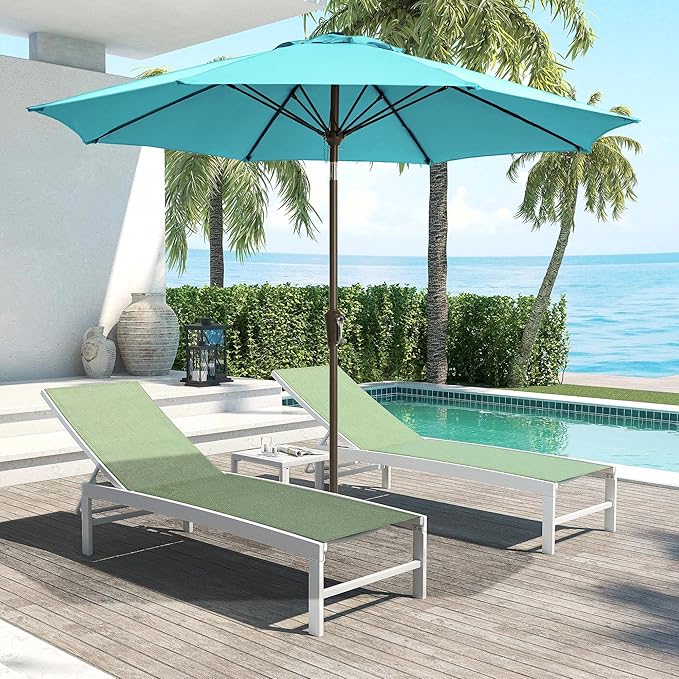 LOUNZY 9FT Large Outdoor Patio Umbrella Table Umbrella-UV Resistant,Easy Push Button Tilt and Crank,8 Sturdy Fiberglass Ribs Pool Umbrella for Patio,Backyard,Deck,Yard,Market