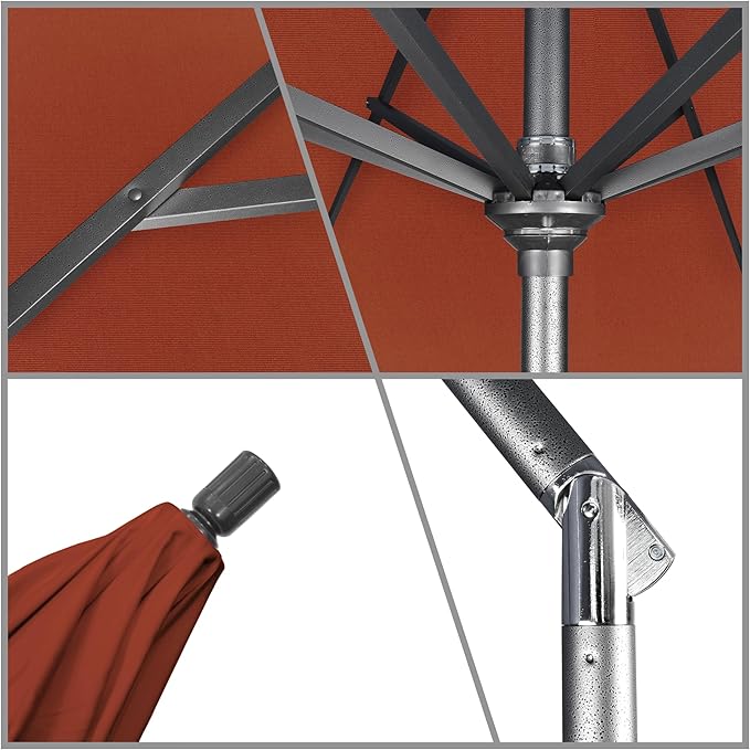 California Umbrella 11Ft Premium Sunbrella Patio Umbrella, Hand-Crank, Tilt-Collar, Gray Frame, Terracotta Fabric