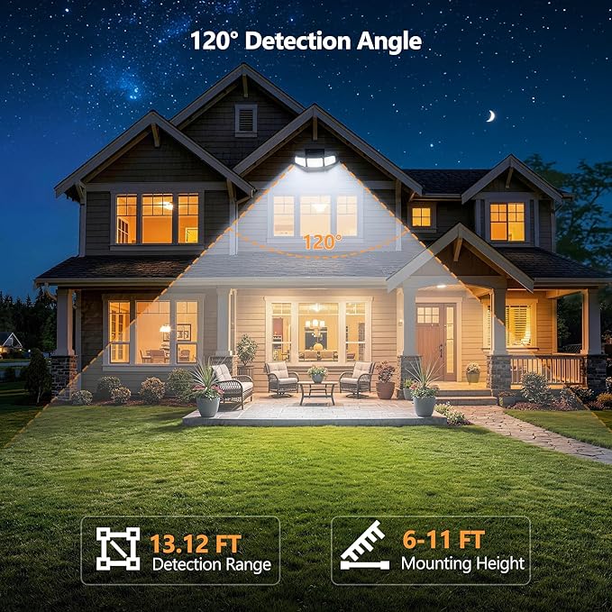 BrizLabs Solar Outdoor Lights, 3 Modes Motion Sensor LED Security Lights with Remote, 3 Head 360° Wide Angle Flood Wall Light, Dual Mount IP65 Waterproof Outdoor Lighting for Garage Patio Yard, 2 Pack