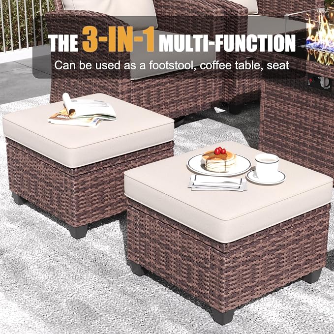 LayinSun 9 Pieces Patio Furniture Set with Swivel Chairs, Rattan Wicker Rocking Glide Chairs with Coffee Table Conversation Set