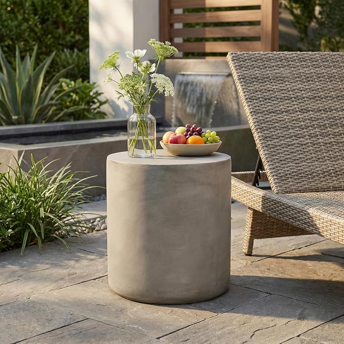 Small Coffee Table, Retro Concrete Round Side End Table, MGO Coffee Table for Living Room Garden Stool Decorative Furniture for Apartment Home Patio Outdoor Grey