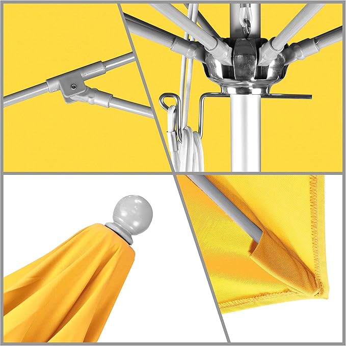 California Umbrella 11' Rd. Venture Series Contract Grade Patio Umbrella, Pulley Open, Silver Finish, Sunbrella Yellow