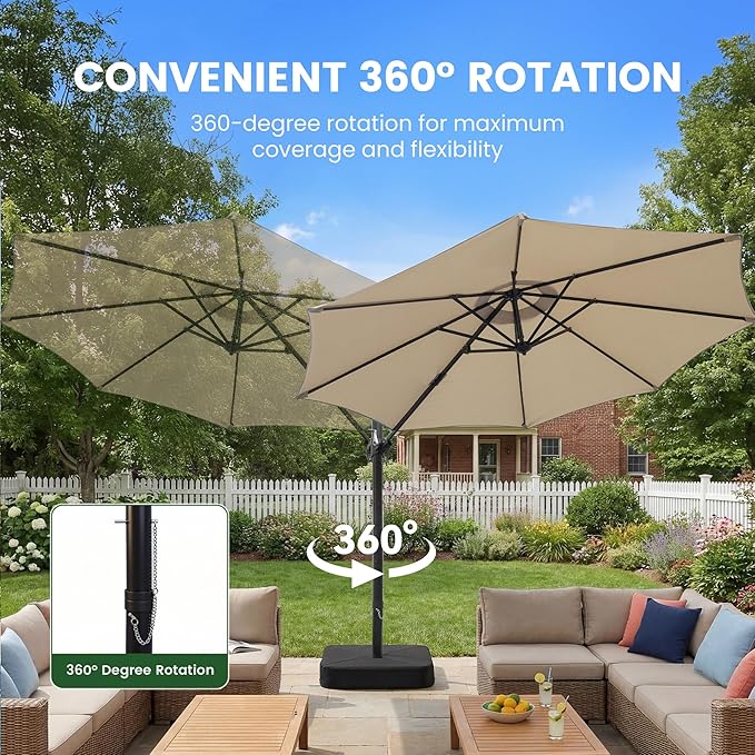 Olilawn 2 Pack 10ft Outdoor Umbrellas for Patio with Base Included, Large Cantilever Offset Patio Umbrella with Premium Yarn-dyed Fabric Shade, 360°Rotation & Infinite Tilt, Heavy-Duty Frame for Backyard Hosting, Poolside Gatherings, Garden Parties, We...