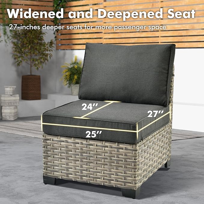 WEAXTY 6 Pieces Patio Furniture Set, Outdoor Sectional Sofa Couch with Solar Coffee Table, All-Weather Outside Furniture Patio Conversation Sets for Backyard Porch Balcony (Black)