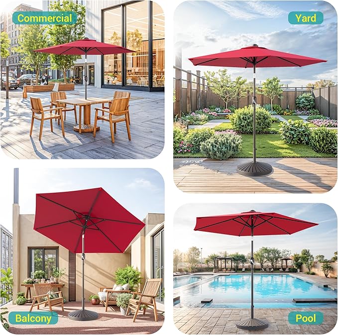 7.5ft Outdoor Umbrella Patio Umbrella with Solar Lights,18 LED Lighted Table Market Outdoor Umbrella, 2-Year-Non-Fading, for Pool, Deck, Garden,Backyard