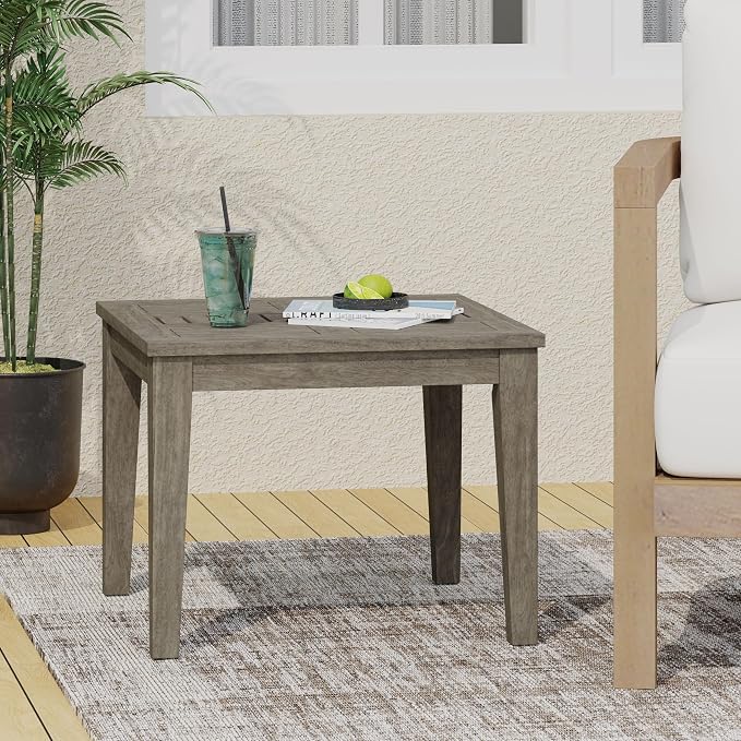 Outdoor Acacia Wood Side Table, 20x20 Inch Low Profile Patio End Table, Transitional Design for Porch, Deck, Poolside & Garden, 300 lbs Weight Capacity, Weather-Resistant - Natural