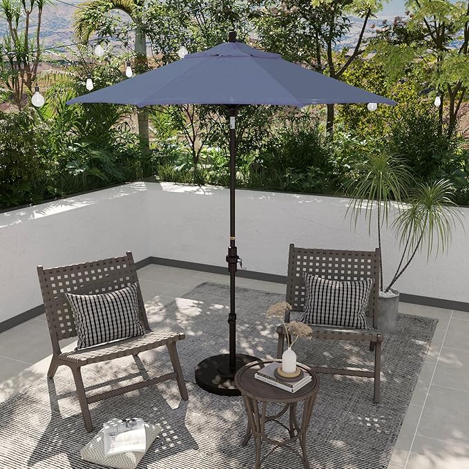 California Umbrella 7.5' Rd. Aluminum Patio Umbrella, Crank Lift, Collar Tilt, Bronze Pole