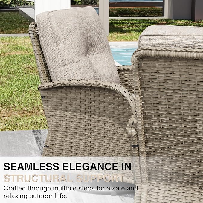Joyside Outdoor Swivel Rocker Chairs, 3 Piece Wicker Patio Set with Thickened Cushions, High Back, Deep Seating, Wide Armrest, Outdoor Swivel Chairs for Porch, Deck