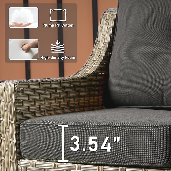 HOOOWOOO 6 Piece Patio Furniture Conversation Sets with Swivel Rocking Chairs,Outdoor Wicker Furniture with Ottoman,All Weather Resistant High Back Rattan Conversational Set(Black)