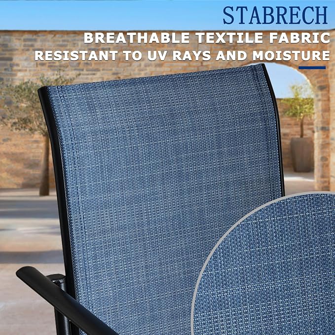 5 Piece Outdoor Dining Set, Patio Table and Chairs Set of 4, 37.5" Black Square Patio Table with 4 Blue Stackable Patio Chairs for Lawn, Garden, Porch