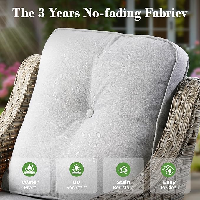 ovios 4 Piece Outdoor Patio Furniture with 3 Seat Sofa,Rattan Wicker Coversation Set with High Back,Sectional Single Sofa with Ottoman for Outside Porch Balcony Backyard Pool, Light Grey