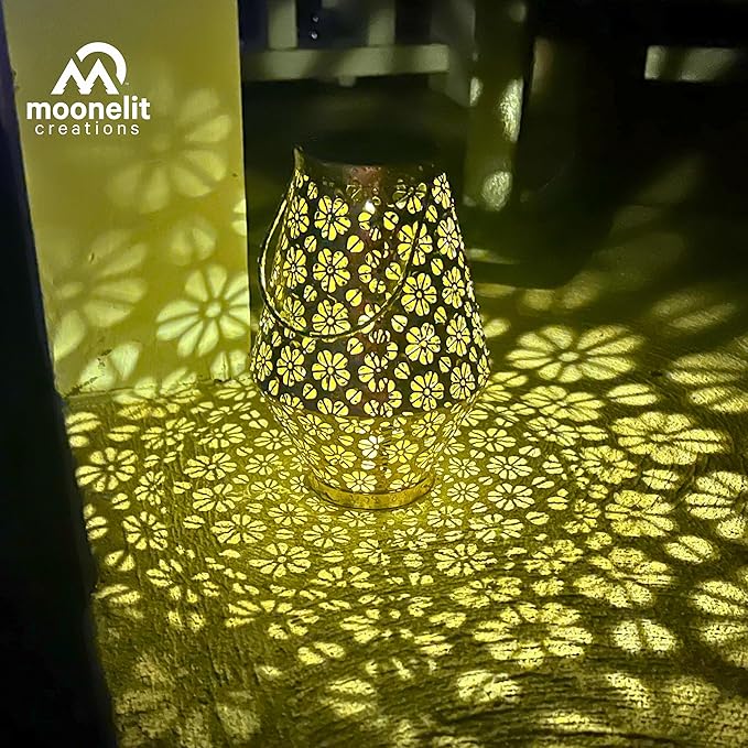 MCSLNT1 Solar Outdoor Hanging Lantern Light, Metal Flower Pattern Decorative LED Light for Garden Lawn Patio Pathway Tabletop Décor