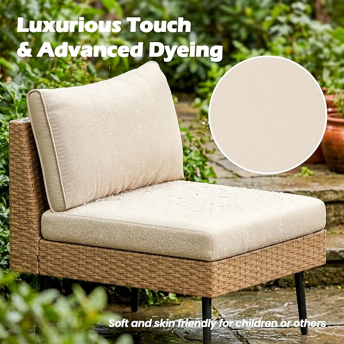 Vikiullf 5 Pieces Patio Conversation Set, Wicker Patio Furniture Set, Outdoor Sectional Sofa with Coffee Table, for Backyard Poolside Deck Patio, 4" Cushions & Modern Design