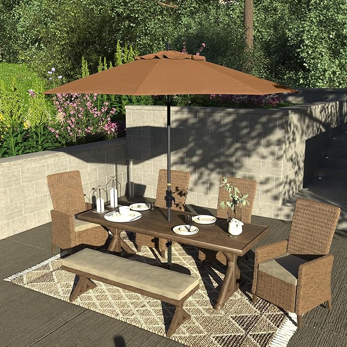 California Umbrella 9' Rd. Crank Lift, Collar Tilt, Aluminum Pole, Fiberglass Rib Patio Umbrella, Hammertone Grey Finish, Sunbrella Heather Beige