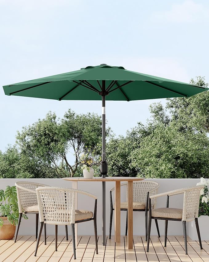 GarveeLife 10 ft Outdoor Patio Umbrella,Table Market Umbrella with Push Button Tilt and Crank, 8 Sturdy Ribs UV Protection Waterproof for Garden, Deck, Backyard, Pool (Dark Green)