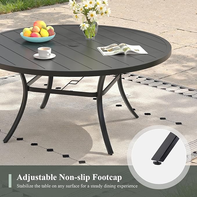 Outdoor Dining Set for 6, 50" Outdoor Dining Table with Umbrella Hole and Padded Textilene Patio Swivel Chairs, 7 Pieces Patio Table and Chairs Set for Garden Backyard, Mixed Brown and Black