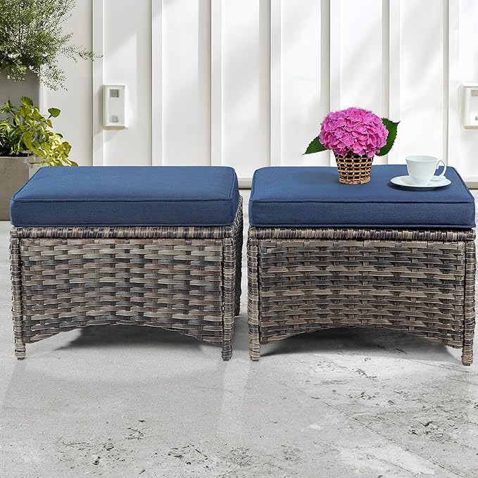 Wicker Patio Furniture Sets 8 Piece Set with 3-Seat Sofa, 2 Swivel Rocking Armchairs, 2 Armchairs, 2 Ottoman and 1 Side Table Wicker Outdoor Furniture Sectional Conversation Set, Blue