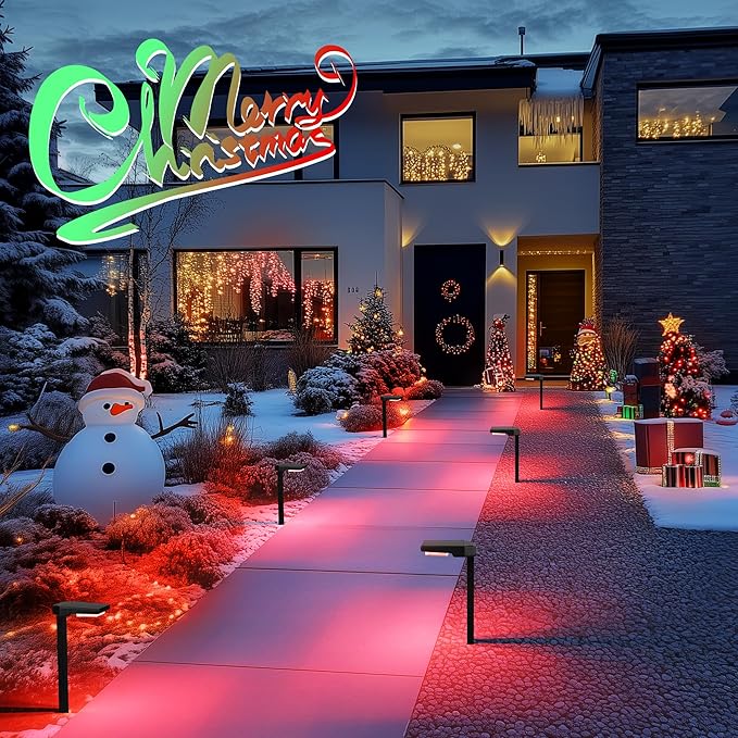 AUDERWIN 4 Pack Color Changing & Sync Smart Solar Pathway Lights, Solar Lights Outdoor Waterproof, 9 Modes (Warm White/Cool White/RGB) Landscape Lighting for Driveway, Walkway, Garden, Yard, Patio