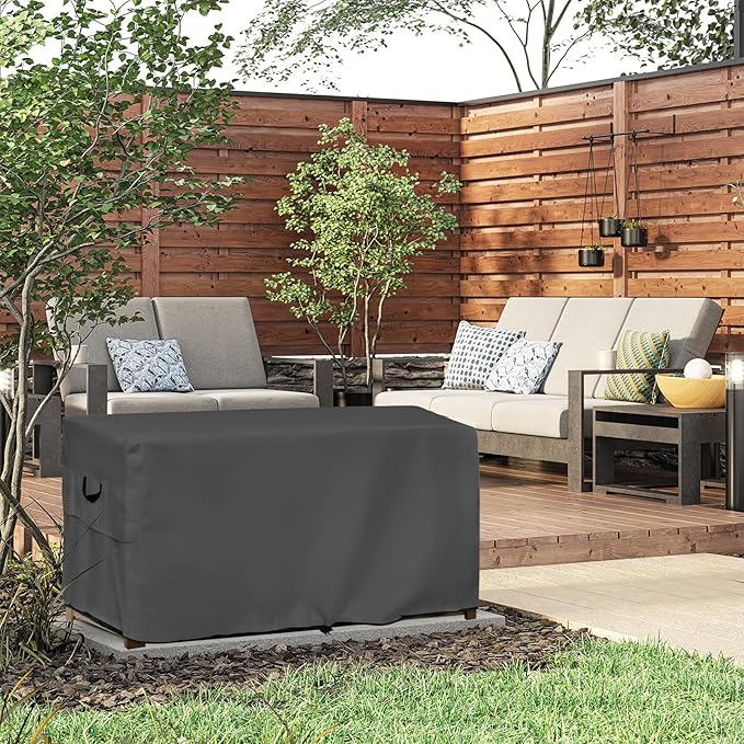 ULTCOVER Patio Deck Box Storage Bench Cover - Waterproof Outdoor Rectangular Fire Pit Table Covers 44 x 28 inch, Black