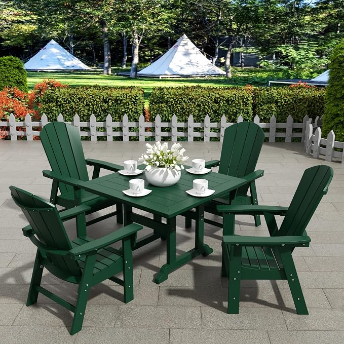 WestinTrends Malibu Outdoor Dining Table, All Weather Poly Lumber Adirondack 43" Trestle Square Patio Table with Umbrella Hole, Dark Green