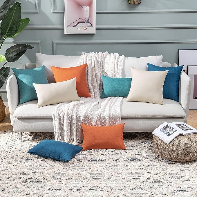 ANRODUO Outdoor Waterproof Pillow Covers for Patio Orange 18x18 Pack of 2 | Outdoor Pillow Covers for Patio Furniture, Decorative Linen Cushion Sham, Outside Square Pillowcase for Garden Balcony Decor