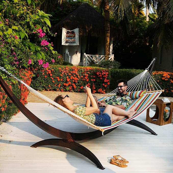 Lazy Daze Hammocks 12 FT Sunbrella Fabric Quilted Hammock Double Sunbrella Quilted Hammock with Spreader Bars & Pillow, All Weather and Fade Resistant for Outdoor, 450 lbs Capacity, Carousel Confetti