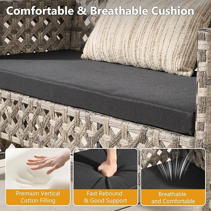 HOOOWOOO 4 Pieces Patio Furniture Set,PE Wicker Outdoor Conversation Sets,Weather Resistant Loveseat with High Back Chairs Table for Porch Balcony Yard Deck,Black