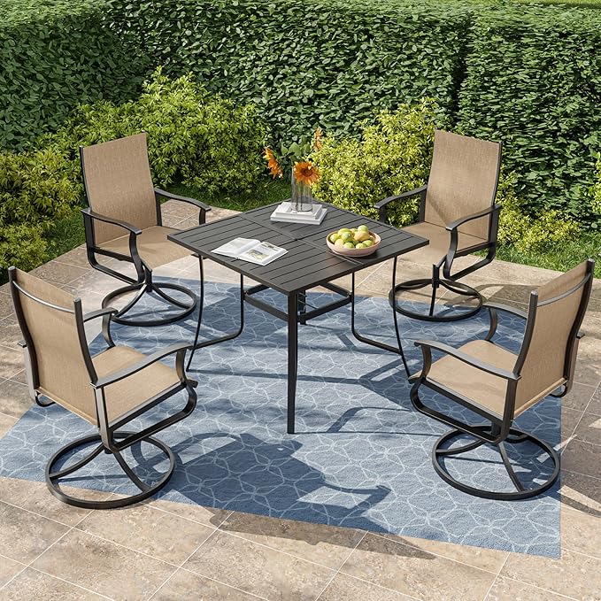 UDPATIO 5 Piece Outdoor Patio Table and Chairs Set with 37" Square Table & 4 Outdoor Swivel Patio Chairs with All Weather, Patio Table with Chairs, Outdoor Patio Dining Set for Lawn, Backyard