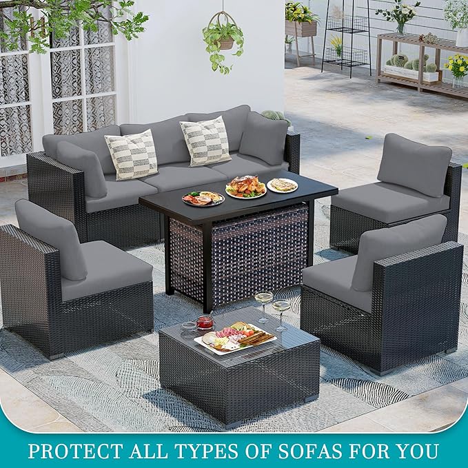 BIETYONE 14Pcs Stretch Patio Cushion Covers,Outdoor Couch Covers Replacement,Outdoor Couch & Sofa Slipcovers,for Patio Furniture Cushion Covers,Washable Reusable Furniture Protector(Grey,Cover Only)