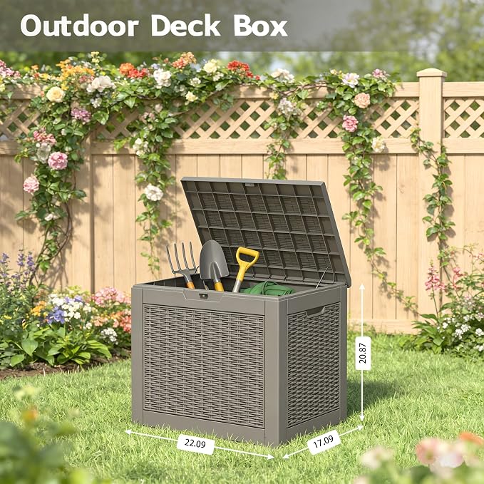 31 Gallon Outdoor Storage Box, Waterproof Resin Deck Box with Lockable Lid – Storage Cabinet for Patio Furniture, Pool Supplies, Garden Tools – Indoor & Outdoor Use