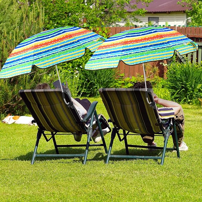 Buryeah 2 Pcs Beach Chair Umbrella Automatic with Universal Adjustable Clamp 44" UPF 50+ Portable Clamp on Beach Chair for Wheelchair Patio Golf Carts Camping