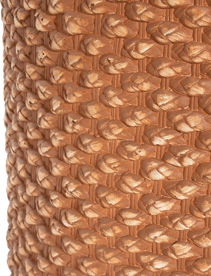 Christopher Knight Home Nataly 17.25" H Small Outdoor Side Table, Cylinder Shaped Carved Garden Stool, Lightweight Concrete End Table, Patio Decorative Home Stool for Balcony Poolside Backyard, Brown
