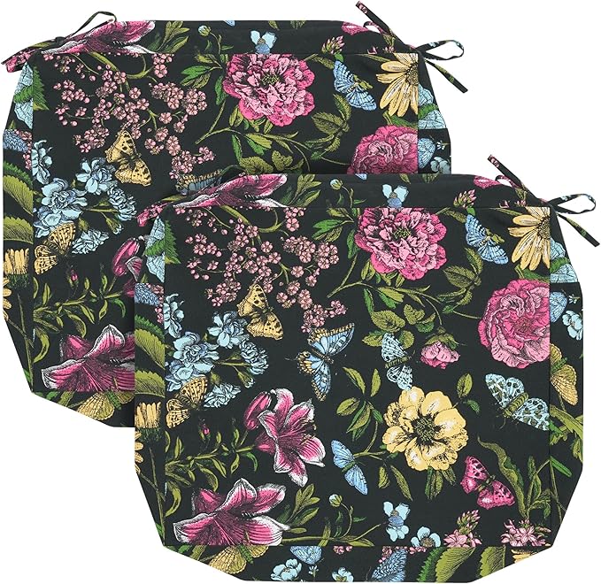 FUNHOME Outdoor Chair Cushion Covers 2 Pack, No Insert! Patio Cushion Covers Replacement 24" x 24" x 4", Water Resistant Patio Chair Cushion Slipcovers, Black Flower Butterfly(Covers ONLY)