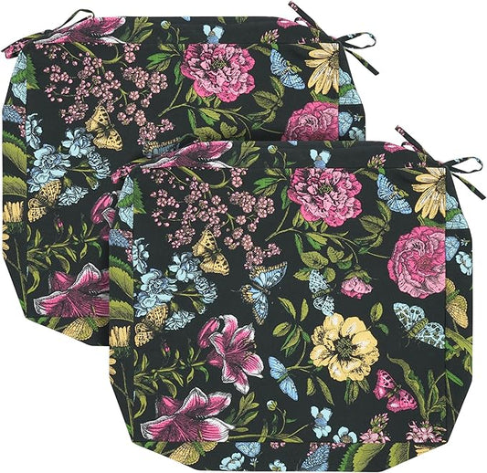 FUNHOME Outdoor Chair Cushion Covers 2 Pack, No Insert! Patio Cushion Covers Replacement 24" x 22" x 4", Water Resistant Patio Chair Cushion Slipcovers, Black Flower Butterfly(Covers ONLY)
