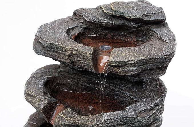 20" Outdoor Water Fountain with Lights, 5-Tiered Cascading Rock Water Fountain, Outdoor Garden Waterfall Decor for Garden, Patio, Courtyard
