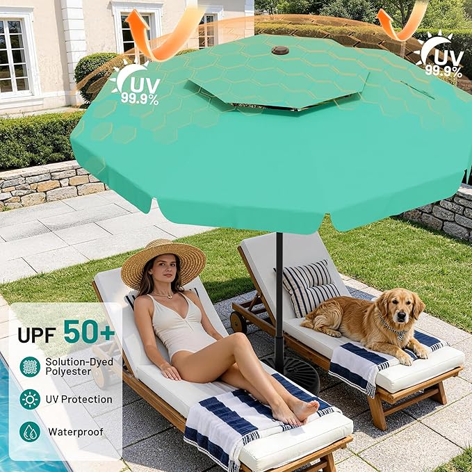 AreShark 9ft 2-Tier Patio Umbrella with Valance - Outdoor Umbrella Waterproof UV Protection, Market Table Umbrella w/Push Button Tilt&Crank for Pool, Porch, Garden(Turquoise)