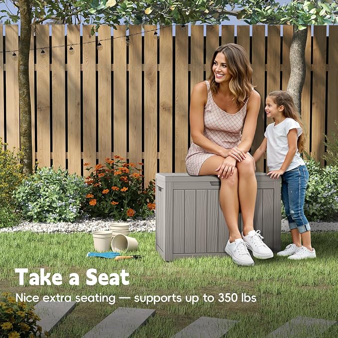 LubanNese Outdoor Storage Box, 50 Gallon Waterproof Resin Deck Box, Storage Bin for Package Delivery, Patio Furniture Cushion, Garden Tools, Pool Accessories, Weatherproof and UV Resistant, Grey