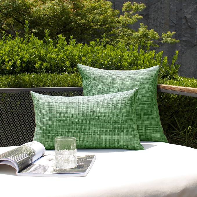 Kevin Textile Outdoor Waterproof 20"x20" Pillow Covers 2 Pack, Sage Green | Water Resistant, Faux Linen Yarn-dyed, Woven Texture Throw Pillow Covers for Tent Patio Garden Couch Sofa