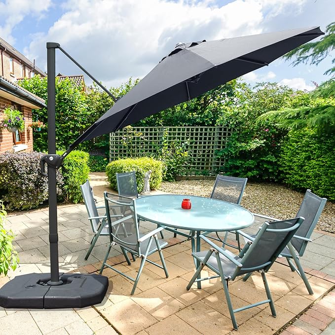 Domi 10FT Cantilever Patio Umbrella, Aluminum Windproof Outdoor Umbrella with 360°Rotation, Round Offset Sun Shade Umbrella for Outside Deck Backyard Garden Pool, Grey