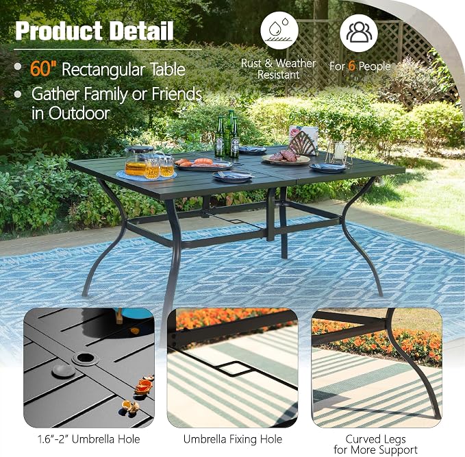 Sophia & William 7 Pieces Patio Dining Set with 13ft Navy Patio Umbrella, Outdoor Metal Table and Rattan Chairs Set for 6 People, Outdoor Dining Set with Cushions & 1.6" Adjustable Umbrella Hole