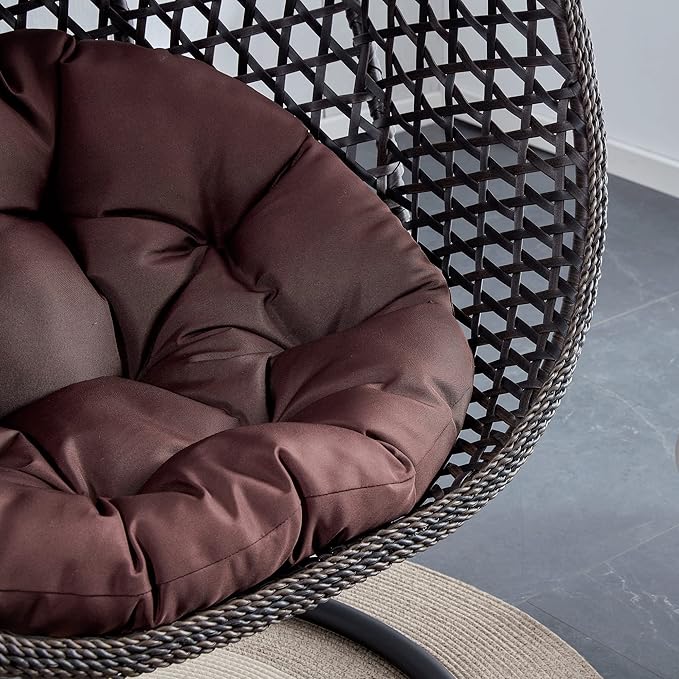 Hanging Egg Swing Chair with Stand, Rattan Wicker Hanging Egg Chair Hammock Indoor with Cushions, Swinging Chair for Bedroom Outdoor Patio Balcony Backyard Sunroom Heavy Duty 350LBS (Black)
