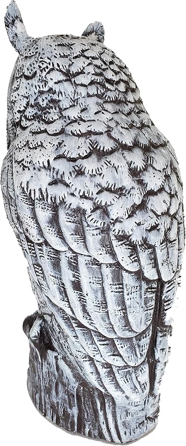 Dalen Fake Owl Decoy to Scare Birds Away from Gardens, Rooftops, and Patios - Scarecrow Provides Chemical-Free Pest Control - Safe and Humane, 16" Great Horned Owl - Snow White