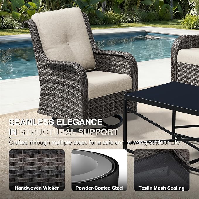 Joyside Outdoor Swivel Rocker Patio Chairs, Wicker Patio Furniture with High Back, Deep Seating, Wide Armrest, Thickened Cushions, Outdoor Rattan Furniture for Deck, Porch Use