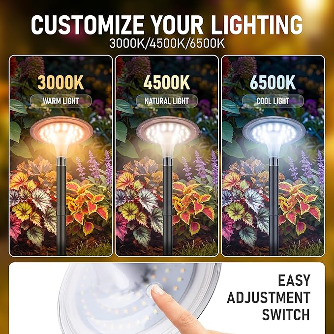 JOFIOS Solar Pathway Lights 4 Pack, 3 Color Modes, 200LM 58 LEDs Bright Landscape Lighting, 2000mAh Battery 10H+ Runtime, IP65 Waterproof Modern Walkway Lights for Garden Yard Driveway
